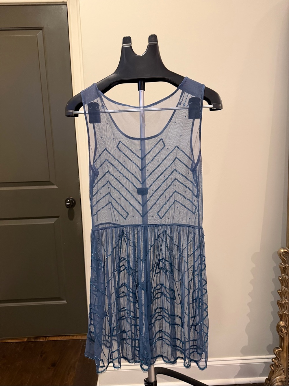 Free People Blue Sheer Beaded Embroidered Mini Dress XS - Picture 15 of 17